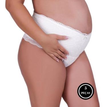 Imagem de Kit 5 Cinta de Algodão com Detalhe em Renda Calcinha Cós Alto Gestante