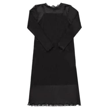 Imagem de Vestido em Cotton e Sobreposição Midi em Tule Juvenil Gloss, Preto, 12