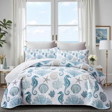 Imagem de Conjunto de edredões Coastal Bedding Queen Size com 2 fronhas Blue Sea