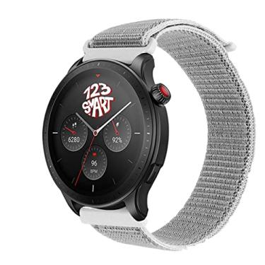 Imagem de Pulseira de Nylon 123Smart - Branco com Cinza - 24,5cm - 22mm - Compatível com GTR4, GTR3, GTR2, Stratos 2, 2s, 3 e mais - Gancho e Laço
