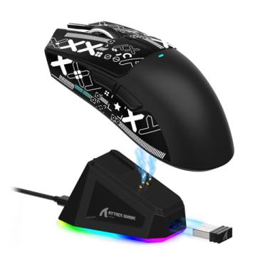 Imagem de ATTACK SHARK X11 Mouse sem fio leve, 62g, RGB, conexão tri-modo (2.4G/USB-C/BT), 22K DPI, sensor PAW3311, 5 botões programáveis, base de carregamento RGB, compatível com PC/Mac-Preto+Tape