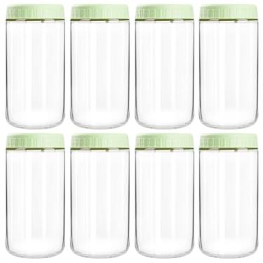 Imagem de Recipientes de aveia noturnos com tampas, potes de vidro de 680 g com tampas, 8 peças, verde-claro, frascos de vidro de boca larga para salada, iogurte, lanches, preparação de refeições