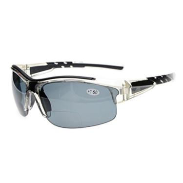 Imagem de Eyekepper TR90 Óculos de sol esportivos polarizados bifocais sem aro de policarbonato, Lente transparente/cinza, +2.50