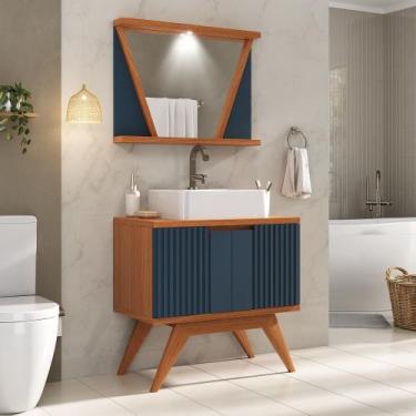 Imagem de Conjunto para Banheiro Completo com Gabinete Madeira Maciça Cuba Sobre