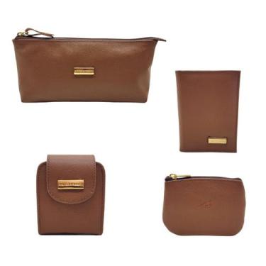 Imagem de Kit Acessórios Femininos em Couro Necessaire Porta Cartões Porta Batom