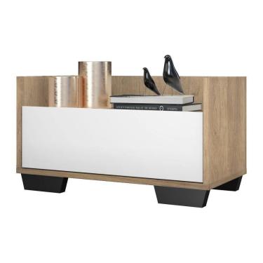 Imagem de Mesa De Cabeceira 80Cm Multimóveis V4001 Rustic/Branca/Preta Rustic/Branco/Preto