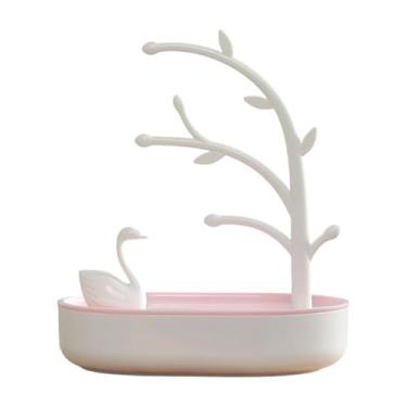 Imagem de kowaku Caixa de joias Lago dos Cisnes, porta-joias feminino, suporte para colar, colares, brincos, organizador, caixão para amuletos, viagem, aniversário, Rosa