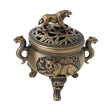 Imagem de Bothyi Enfeite de mesa com queimador de incenso, peça central de mesa vintage, suporte para cone de incenso para decoração de meditação na sala de estar, Tigre