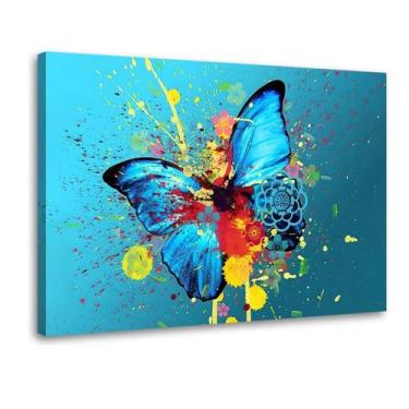 Imagem de Quadro Decorativo Borboleta Abstrato Colorido Tela Grande 90cm x 60cm 