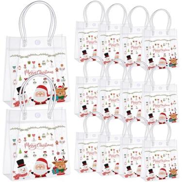 Imagem de Sweetude 24 sacos de presente transparentes com alças 15,9 × 19 × 7,9 × 7,8 cm sacolas reutilizáveis de PVC para lembrancinhas de festa (presente de Natal cerejeira)
