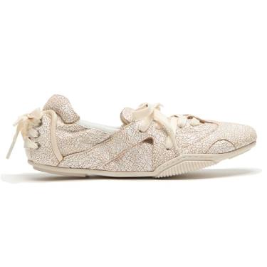 Imagem de Arqa Tênis feminino casual de couro com cadarço silhueta de balé feito em couro com acabamento rachado decorativo com cadarço nas costas, tênis de caminhada confortável, Branco, 37