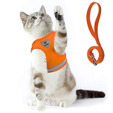 Imagem de Supet Conjunto de coleira peitoral e guia para gatos e cães pequenos, coleira de malha macia para filhotes, colete ajustável para gatos com alça refletiva, ajuste confortável para animais de estimação, filhotes, coelhosSupet Small (Chest: 11" - 13") laranja