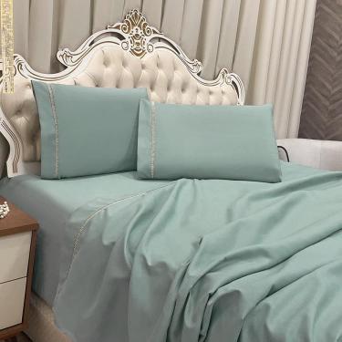 Imagem de Jogo Cama Lençol Queen Realce Percal 400 Fios 3 Peças
