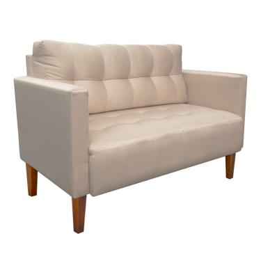 Imagem de Sofá Namoradeira Livia Suede Bege Pés Chanfrado Castanho - D'Rossi