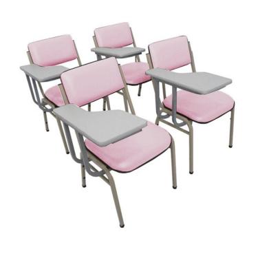 Imagem de Kit com 4 Cadeiras Escolar Universitária para Auditórios Linha Hotel Smart Rosa