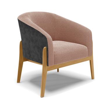 Imagem de Poltrona Decorativa Base Madeira Stella PU Preto/Bouclê Rosê D03 - D'Rossi