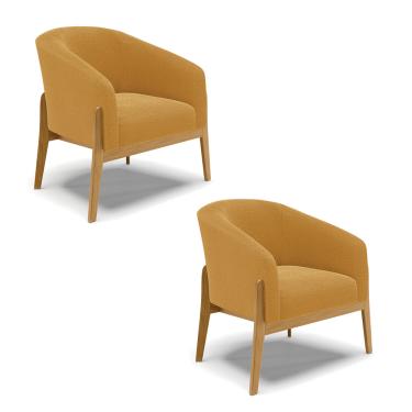 Imagem de Poltrona Decorativa Base Madeira Kit 2 Stella Bouclê Mostarda D03 - D'Rossi