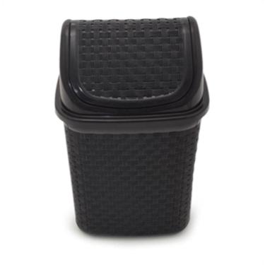 Imagem de Lixeira De Pia Prática Preta Tampa Basculante Rattan 4,5 Lts