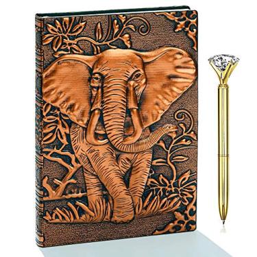 Imagem de Caderno de anotações em couro em relevo – caderno de anotações em couro antigo feito à mão diário, diamante azul faraó, presente de luxo para homens e mulheres, com caneta de diamante, Elephant(Red Bronze), A5(8.4"*5.7")