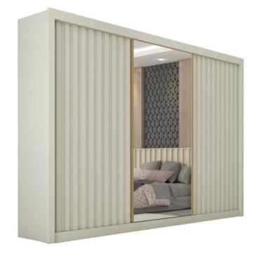 Imagem de Guarda Roupas Casal 3 Portas de Correr com Espelho Ripado 100% MDF 6 G