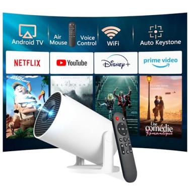 Imagem de JREN Mini projetor Android portátil com WiFi e Bluetooth, projetor inteligente com pedra angular automática, projetor de filmes ao ar livre para teto do quarto, projetor Roku de curta distância para