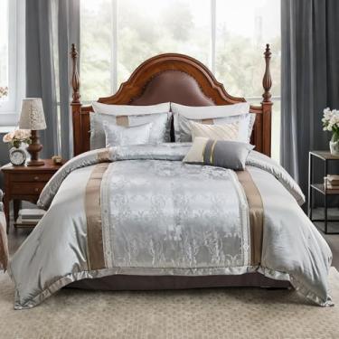 Imagem de PlushVibes Conjunto de edredom King Size, cama em uma bolsa de 7 peças, conjunto de cama reversível Gary Fofy, design de jacquard com rolagem botânica, edredom elegante de luxo macio e sedoso, todas