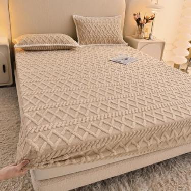 Imagem de Protetor de colchão elástico de veludo macio e fofo para todas as estações, lençol com elástico antiderrapante, respirável, sem ruído, à prova de poeira, colcha antiderrapante - cáqui | 200 x 220 cm