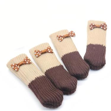 Imagem de 【Pacote com 4 meias para cadeira 】 Protetores de piso de móveis de malha para pisos de madeira - Capas antiderrapantes para pés de mesa em bege e marrom escuro (conjunto de 4) (borboleta simples)