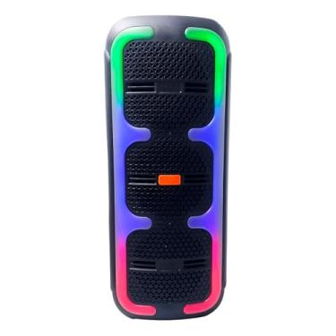 Imagem de Caixa de Som Bluetooth RGB LED, 50W, Preta, 40cm Altura, Rádio FM, USB, TWS, Bateria Recarregável