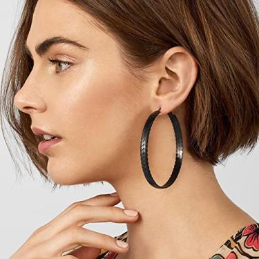 Imagem de Brincos de argola redondos pretos grossos 40/60/80 mm, minimalistas, abertos, infinitos, joias delicadas, One Size, Aço inoxidável, Sem pedra preciosa
