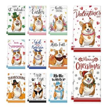 Imagem de Ciazoxa 11 peças de toalhas de cozinha Corgi 35,5 x 53,3 cm, panos de prato de cachorro, pano de prato de cozinha, toalhas de mão fofas para banheiro, decoração de casa, amantes de cães, presentes