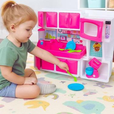 Imagem de Cozinha Infantil Menina Brincadeira Pia Fogão Micro-ondas - LUA DE CRI