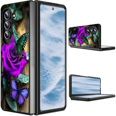 Imagem de CGFGHHUY Capa para Samsung Galaxy Z Fold 7 2025 Slim Lightweight Hard PC Shook Proof Protective Phone Case para Samsung Galaxy Z Fold 7 5G 8 polegadas - Flores e borboletas rosas roxas