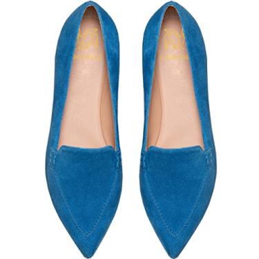 Imagem de LEHOOR Mocassim feminino casual bico fino mocassim sem cadarço camurça penny loafers salto fino fechado motorista treinador escritório mocassins crocodilo pele de cobra sapatos elegantes conforto