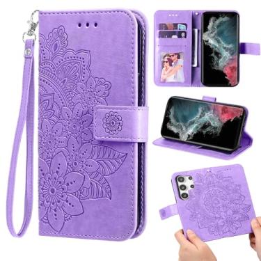 Imagem de Furill Capa carteira compatível com Samsung Galaxy S25 Ultra 5G e protetor de pulso flor couro flip porta-cartões com suporte para celular para S25Ultra 25S S 25 25Ultra 6,9 2025 meninas roxo