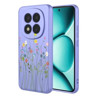Imagem de HTXWXJC Capa de telefone para Redmi Note 15 Pro+, à prova de choque, flexível, amortecedor, capas macias de TPU com estampa de flores, capa de telefone para Xiaomi Redmi Note 15 Pro+ Plus flor roxa