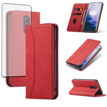 Imagem de Asuwish Capa carteira flip para OnePlus 7 Pro com protetor de tela, fecho magnético, suporte para cartão de crédito, suporte para OnePlus7Pro 5G One Plus 1+7 1Plus OnePlus7 7Pro One+ 1 + sete vermelho