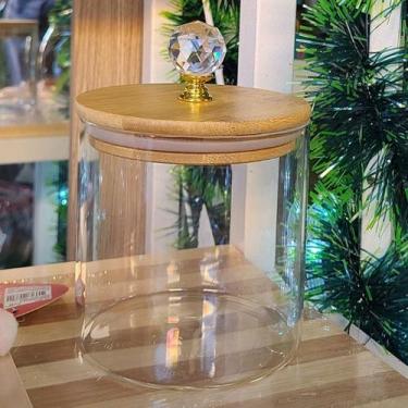 Imagem de Pote de vidro Redondo Transparente cristal com tampa de bambu hermétic