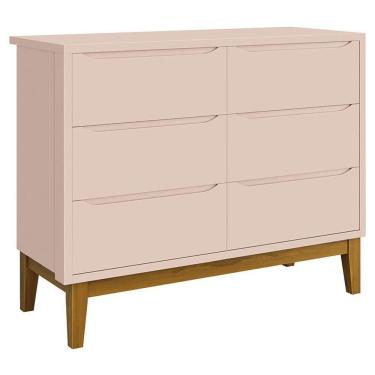 Imagem de Cômoda Infantil 6 Gavetas Classic Rosa Acetinado Com Pés Madeira - Reller