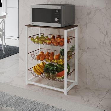 Imagem de Fruteira Com Suporte Para Micro-Ondas Barcelona Aço Branco Cesto Cobre Tampo Amêndoa Cor: Cobre