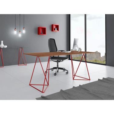 Imagem de Escrivaninha Bela Vista Cavalete Tampo Imbuia Base Ferro Vermelho - Preto