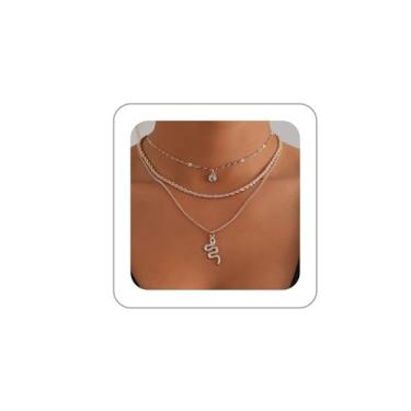 Imagem de BOOZIQ Colar de cobra dourado/prata para mulheres, vintage, em camadas, pingente de cobra, colares de corrente grossa, fantasia de medusa, bijuteria de formatura, acessórios de emoção, Zinco, Sem