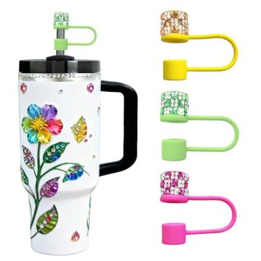 Imagem de JIASHEBDE Conjunto de 3 peças de topo de diamante para acessórios Stanley Cup, capas de strass brilhantes para copos de 850 g 1,134 g, tampas reutilizáveis à prova de poeira, presentes femininos (cor