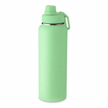 Imagem de Garrafa Térmica de Aço Inox, 1,2L, Verde Claro, Parede Dupla, com Alça e Bico Rosqueável, Mantém Bebidas Quentes 3h e Frias 4h, 30x10cm