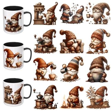 Imagem de Elewins Adesivos UV DTF - 12 folhas vintage gnomos café UV DTF copo envoltório para canecas de vidro café, decalques DIY para copos, esfregar à prova d'água em transferências para artesanato
