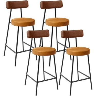 Imagem de Kit 04 Banquetas Baixa Cozinha Sala Jantar Bancada Milão L02 Couríssimo Marrom Whisky