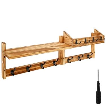Imagem de Prateleira de madeira para chaveiros de madeira que economiza espaço, organizador de roupas de parede decorativo para entrada, corredor, quarto, sala de estar