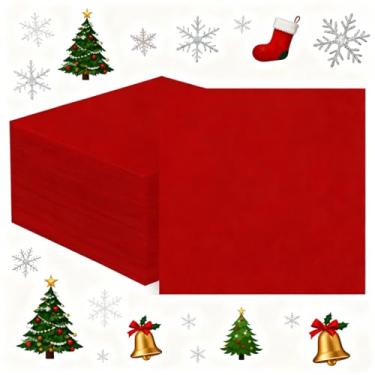 Imagem de Horaldaily Pacote com 100 guardanapos de coquetel, guardanapos de papel descartáveis de Natal de 12 x 12 cm para festa, aniversário, casamento, aniversário, chá de bebê (100, vermelho)
