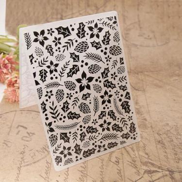 Imagem de Pinhas de pinhas padrão de fundo pasta de plástico em relevo, impressões texturizadas em 3D, fundo azevinho, molde de pasta para fazer cartões, scrapbooking, papel, artesanato, álbuns, decoração DIY