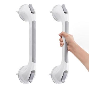 Imagem de DUORAN Cabo de chuveiro, pacote com 2, barras de apoio de 40,6 cm para banheiras e chuveiros, corrimãos de segurança com ventosa forte para idosos, recuperação de lesões, aderência à prova d'água sem